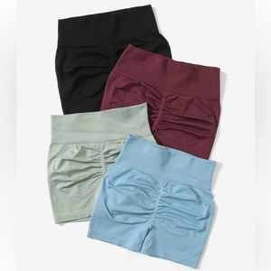 Shein 4pcs Seamless Ruched Wide Waistband Sports Shorts